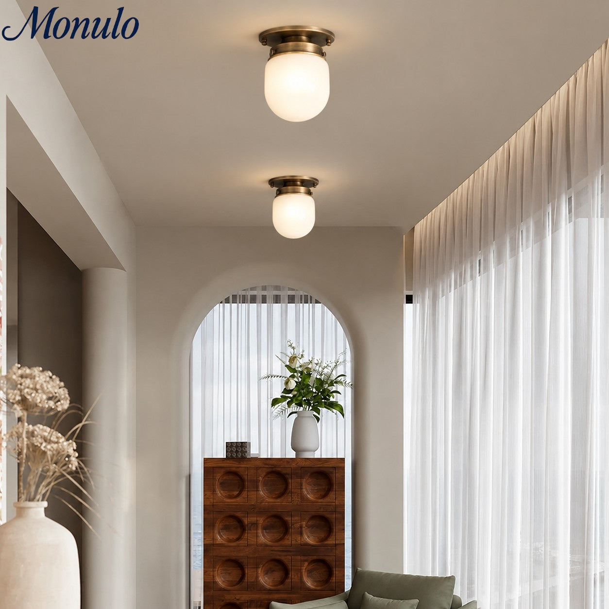 Opaal Glazen Wandlamp & Plafondlamp Dubbelfunctie Modern Design Messing | Sansoti