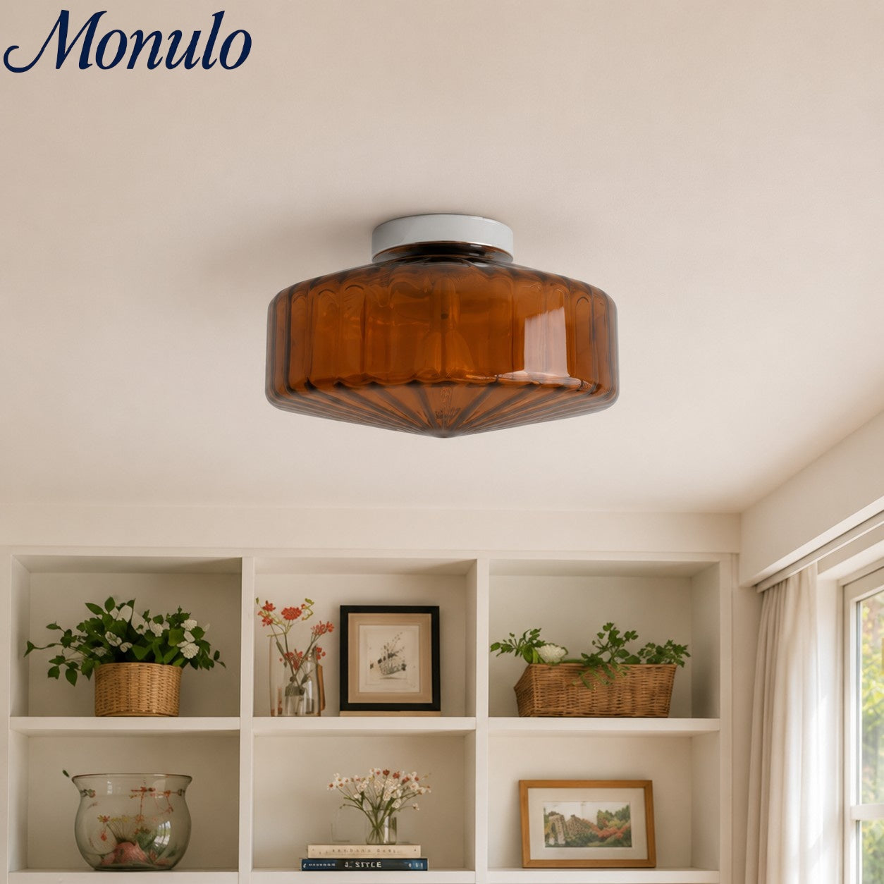 Vintage Geribbeld Glazen Plafondlamp Groen – Klassieke Verlichting voor Eetkamer, Entree & Gang | Sansoti