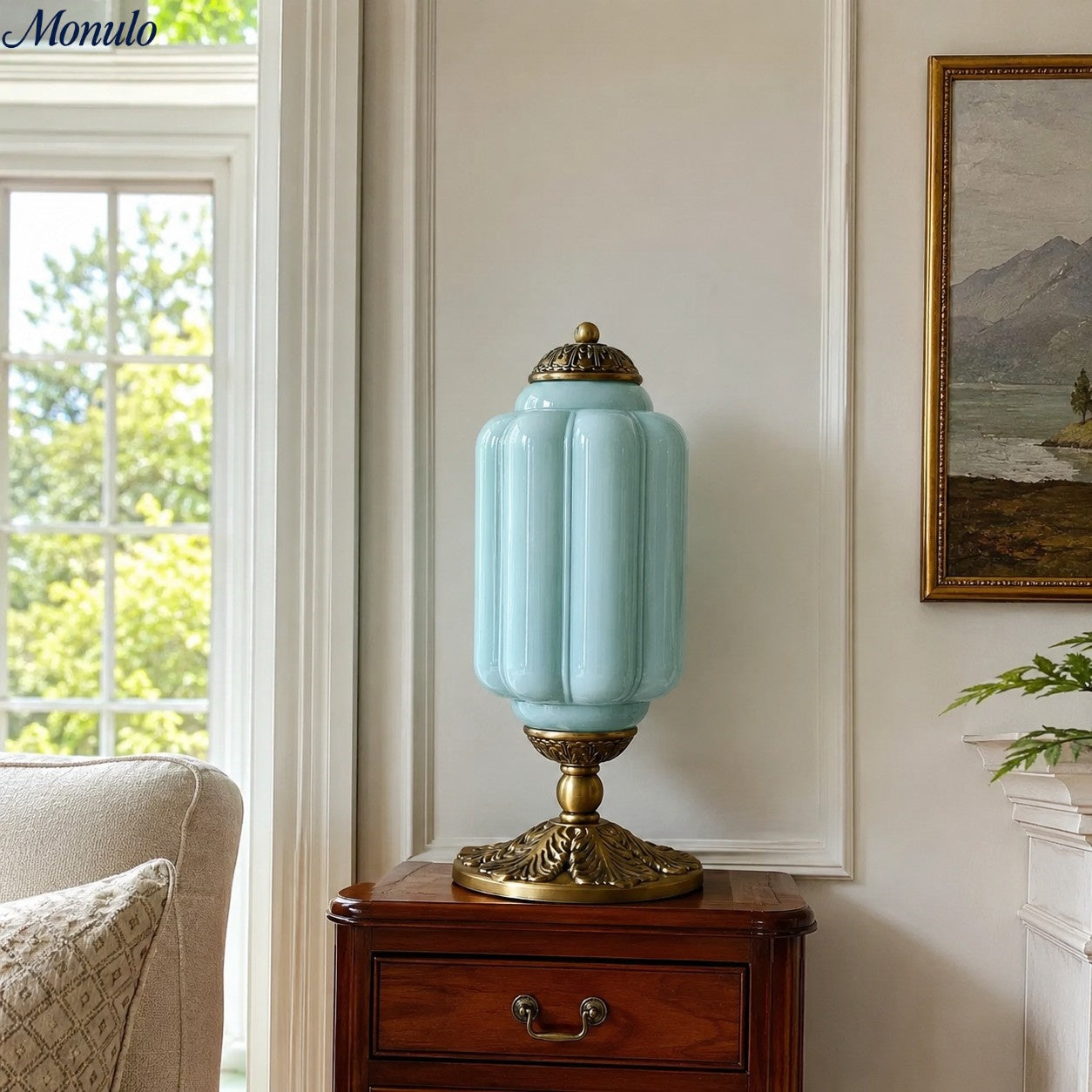 Vintage Glazen Tafellamp met Messing of Zwarte Afwerking | Sansoti
