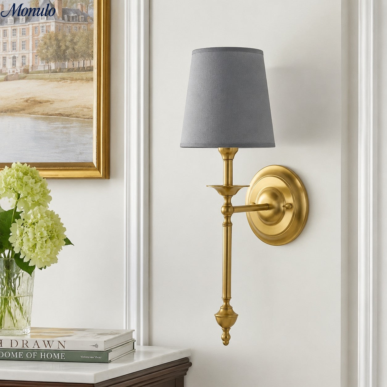 Stoffen Wandlamp met Vintage Koperen Afwerking – Sfeervolle Verlichting voor Hal, Slaapkamer en Woonkamer | Sansoti