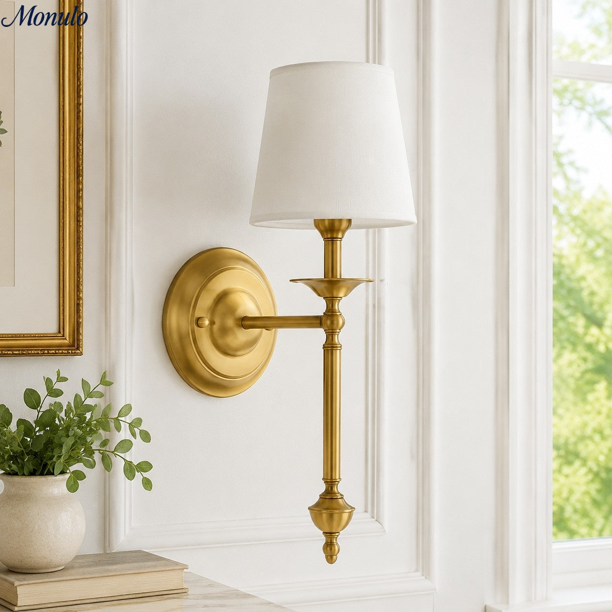 Stoffen Wandlamp met Vintage Koperen Afwerking – Sfeervolle Verlichting voor Hal, Slaapkamer en Woonkamer | Sansoti