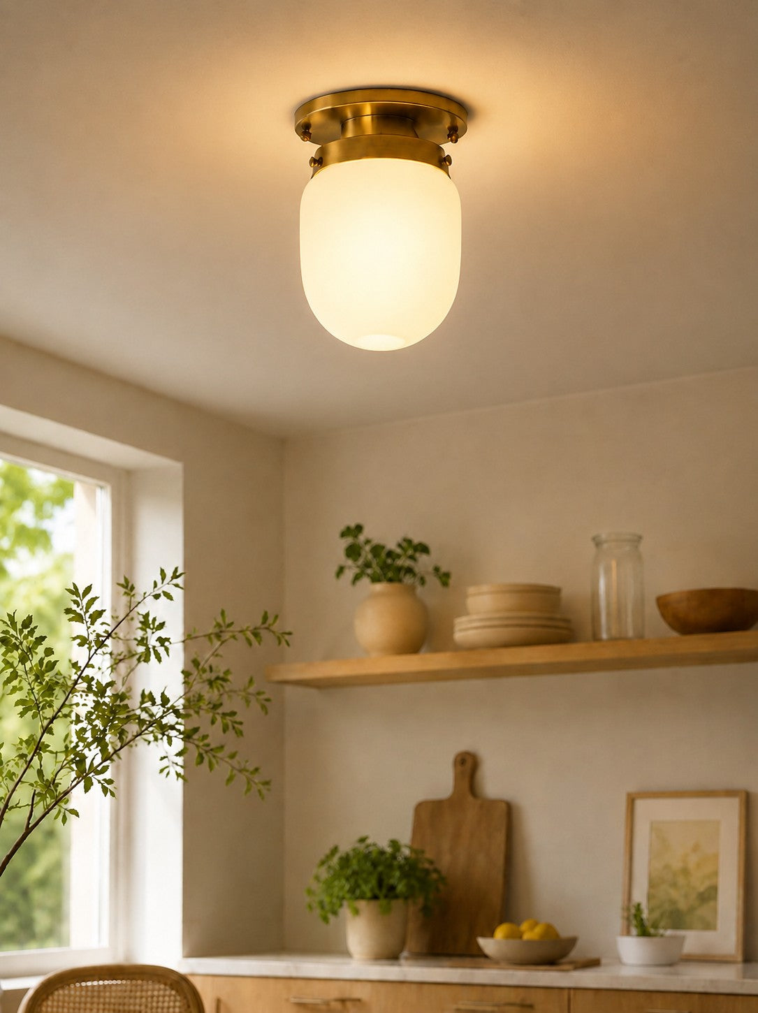 Opaal Glazen Wandlamp & Plafondlamp Dubbelfunctie Modern Design Messing | Sansoti
