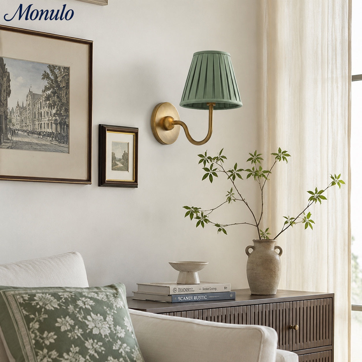 Wandlamp met Geplisseerde Stoffen Kap – Klassieke Verlichting voor Slaapkamer en Woonkamer | Sansoti
