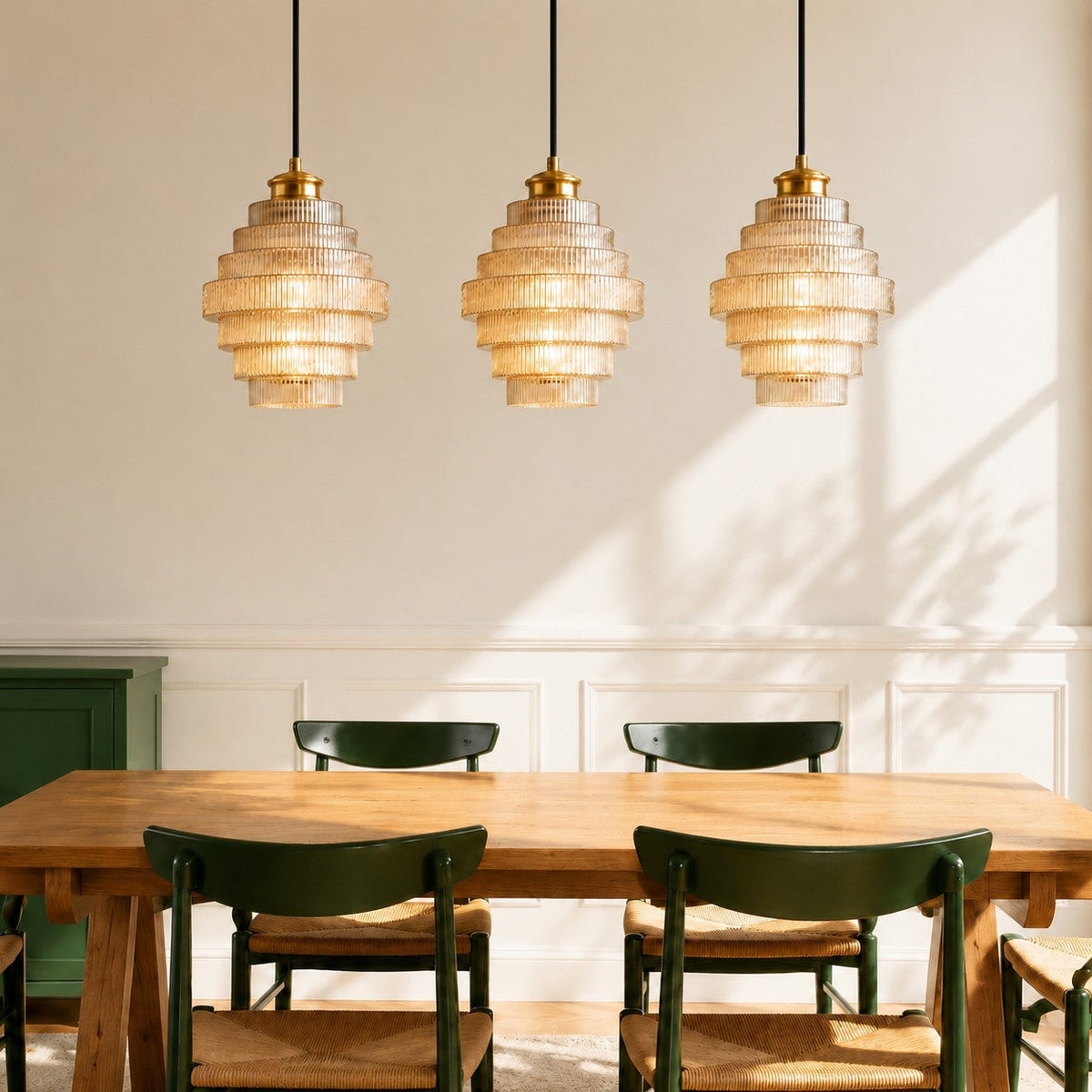 Ribbed Glass Pendant Light Layered Bottle Design E27 22cm Dining Area Ceiling Light Vintage Style Living Room | Sansoti