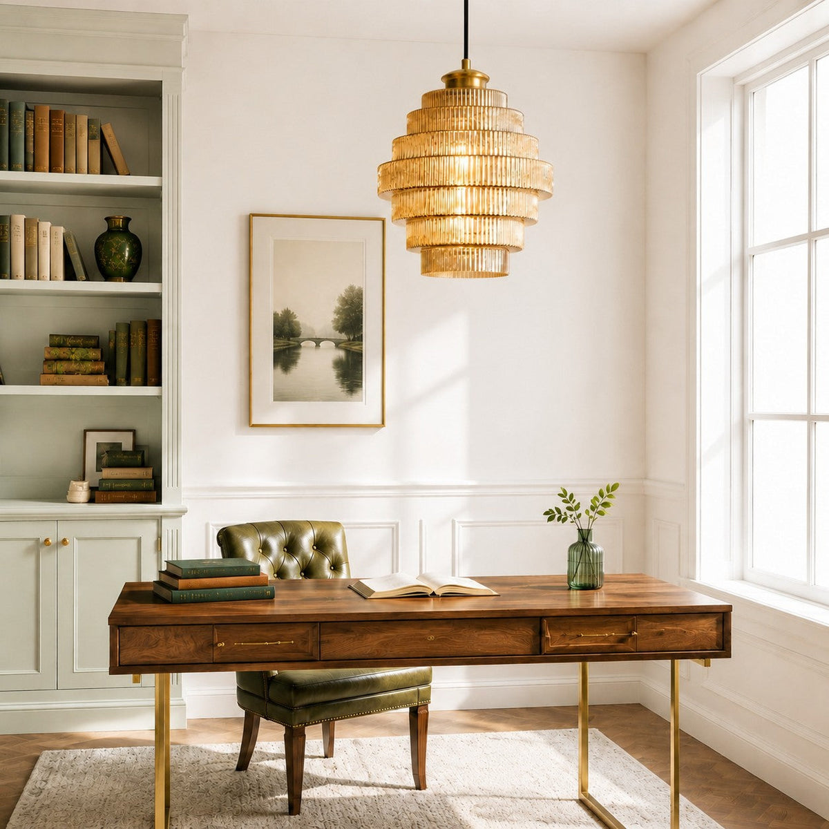 Ribbed Glass Pendant Light Layered Bottle Design E27 22cm Dining Area Ceiling Light Vintage Style Living Room | Sansoti