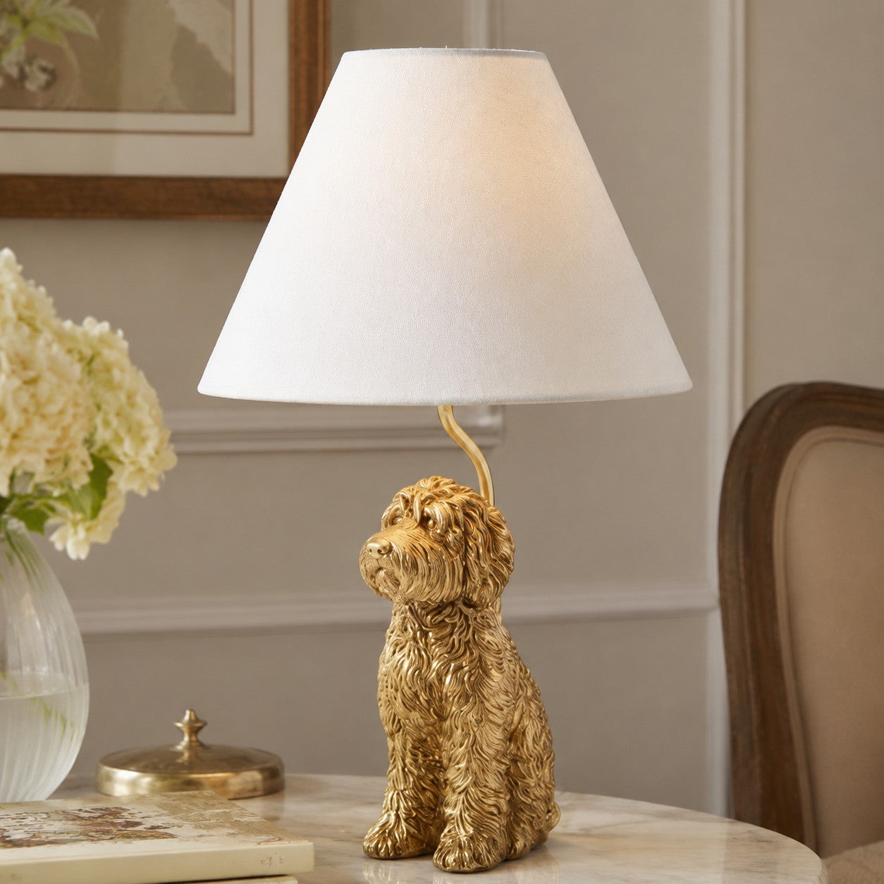 Dierenfiguur Tafellamp met Katoenen Kap – Klassieke Nachtkastlamp met Dierenmotief | Sansoti