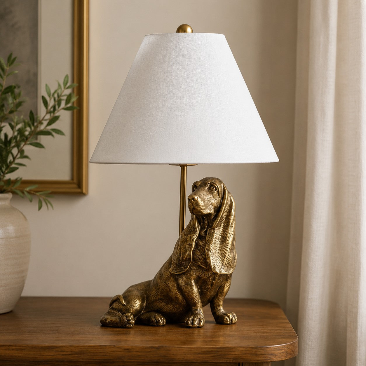 Dierenfiguur Tafellamp met Katoenen Kap – Klassieke Nachtkastlamp met Dierenmotief | Sansoti