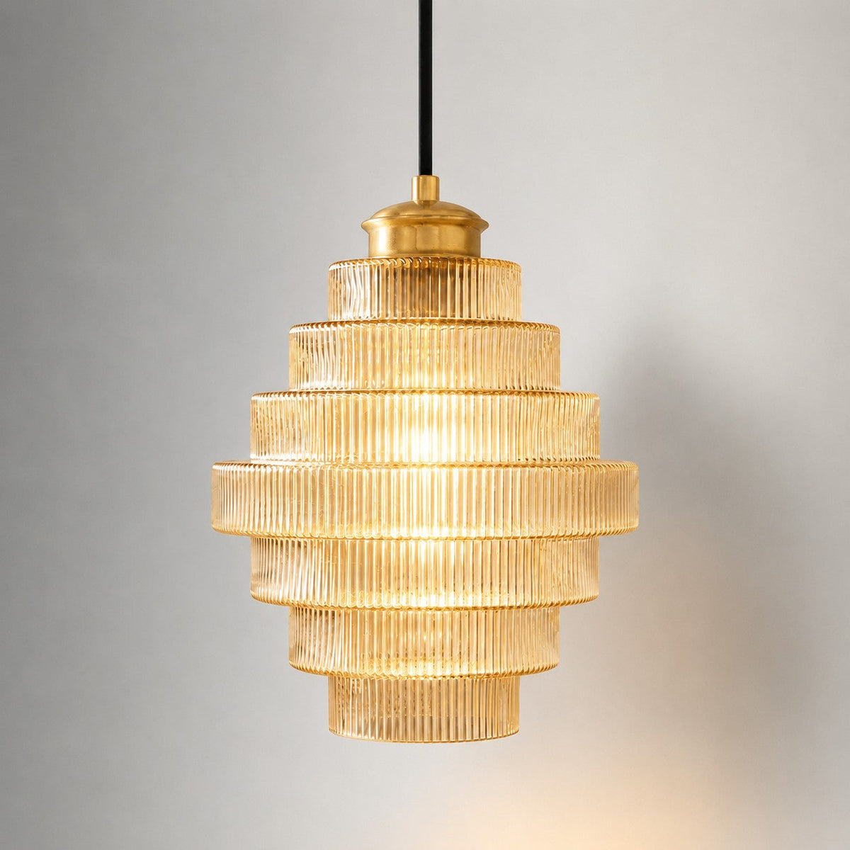 Ribbed Glass Pendant Light Layered Bottle Design E27 22cm Dining Area Ceiling Light Vintage Style Living Room | Sansoti