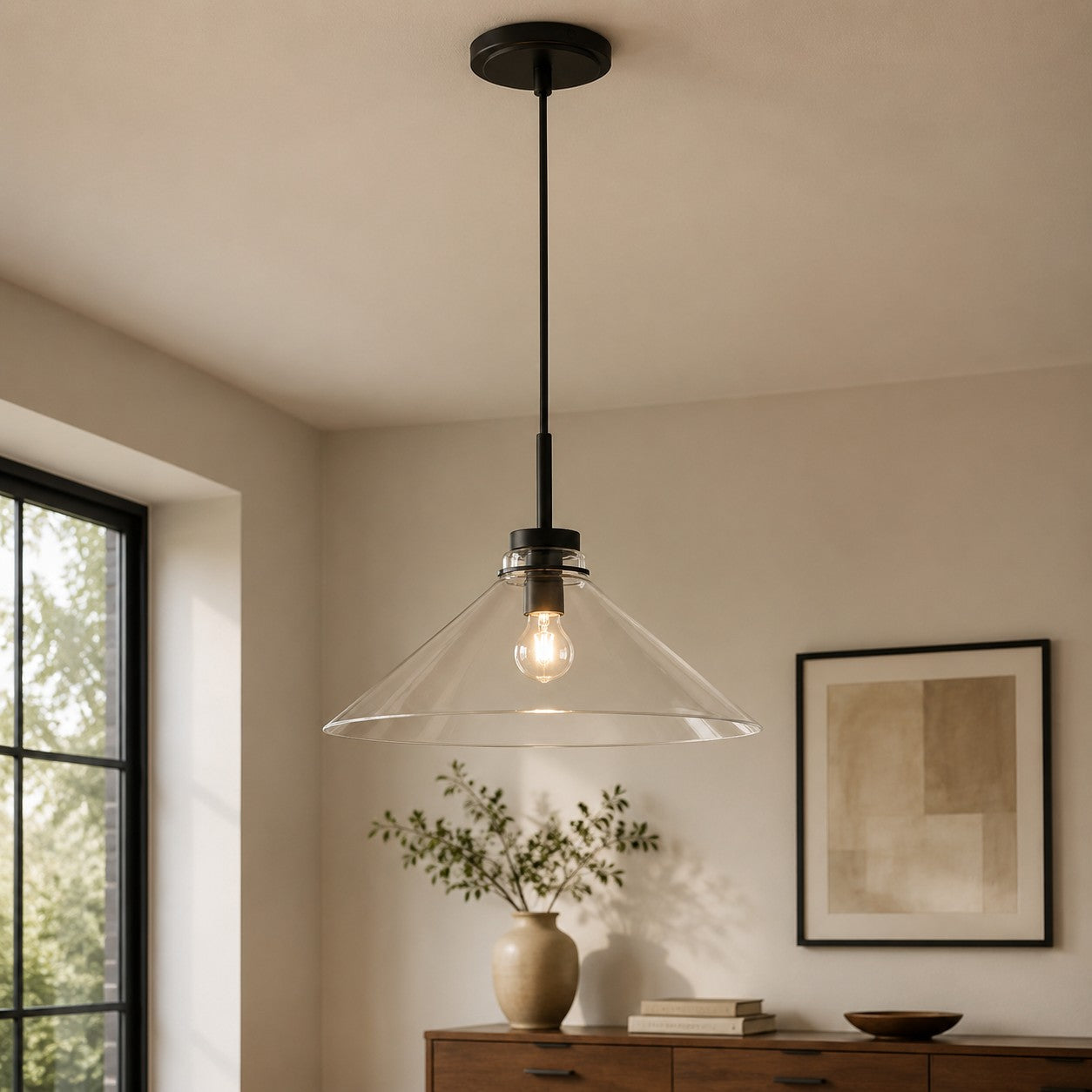 Kegelvormige Hanglamp in Landelijke Stijl - Dimbaar - Voor Keuken en Hal - Scandinavisch Geïnspireerd - Modern Farmhouse Verlichting | Sansoti
