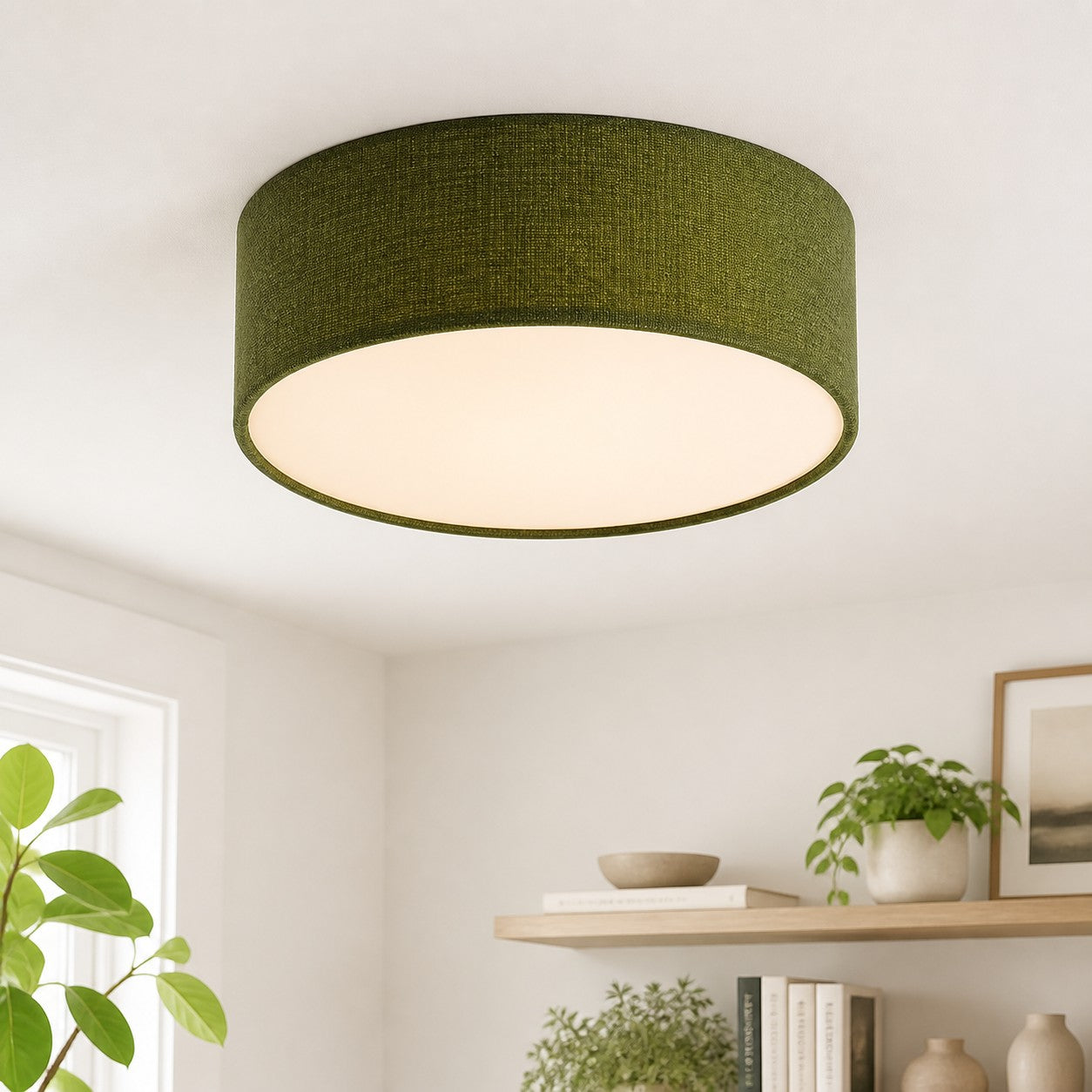Plafondlamp met Linnen Kap – Drumvorm Ø30/45cm – Modern Scandinavisch Design – Elegante Verlichting Woonkamer Slaapkamer Eetkamer | Sansoti