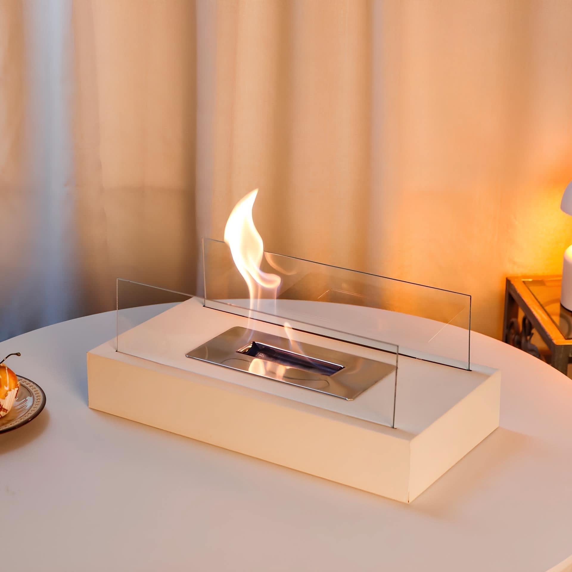 Bioethanol Tafelkachel Draagbaar Gehard Glas & Staal Design voor Binnen & Buiten Rookvrij Sfeerverlichting | Sansoti