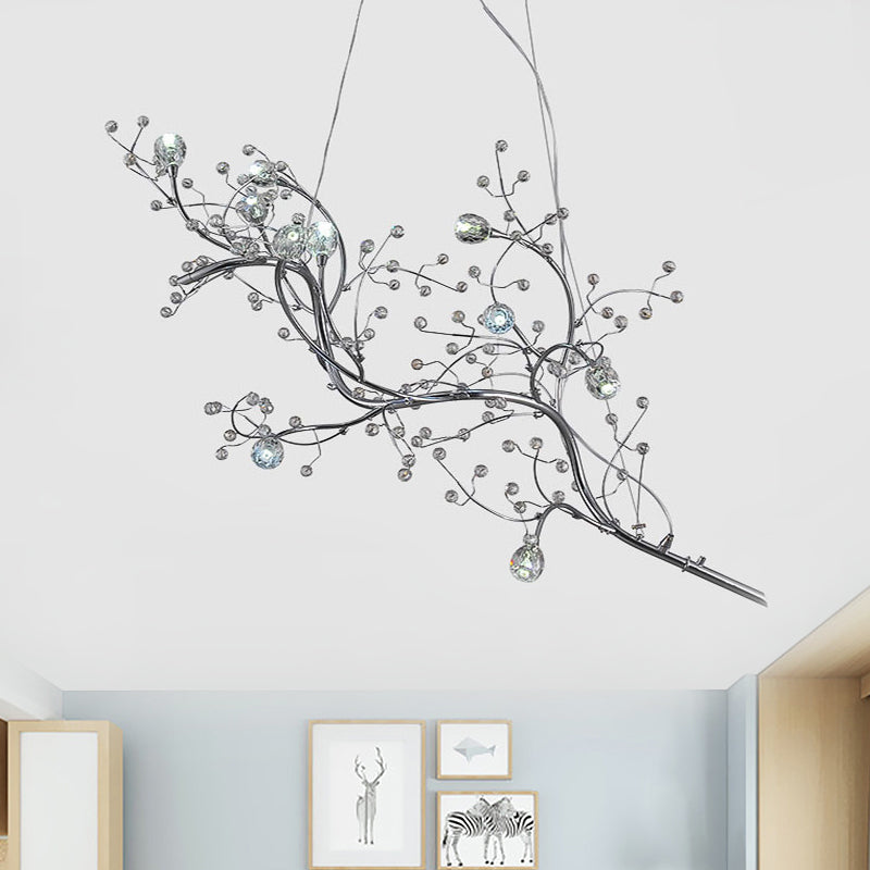 Metallic Kroonluchter met Kristallen Takken – 10 Lichtpunten – Romantische Hanglamp voor Woonkamer, Eetkamer en Slaapkamer | Sansoti