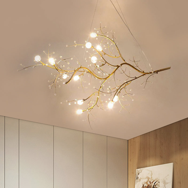 Metallic Kroonluchter met Kristallen Takken – 10 Lichtpunten – Romantische Hanglamp voor Woonkamer, Eetkamer en Slaapkamer | Sansoti