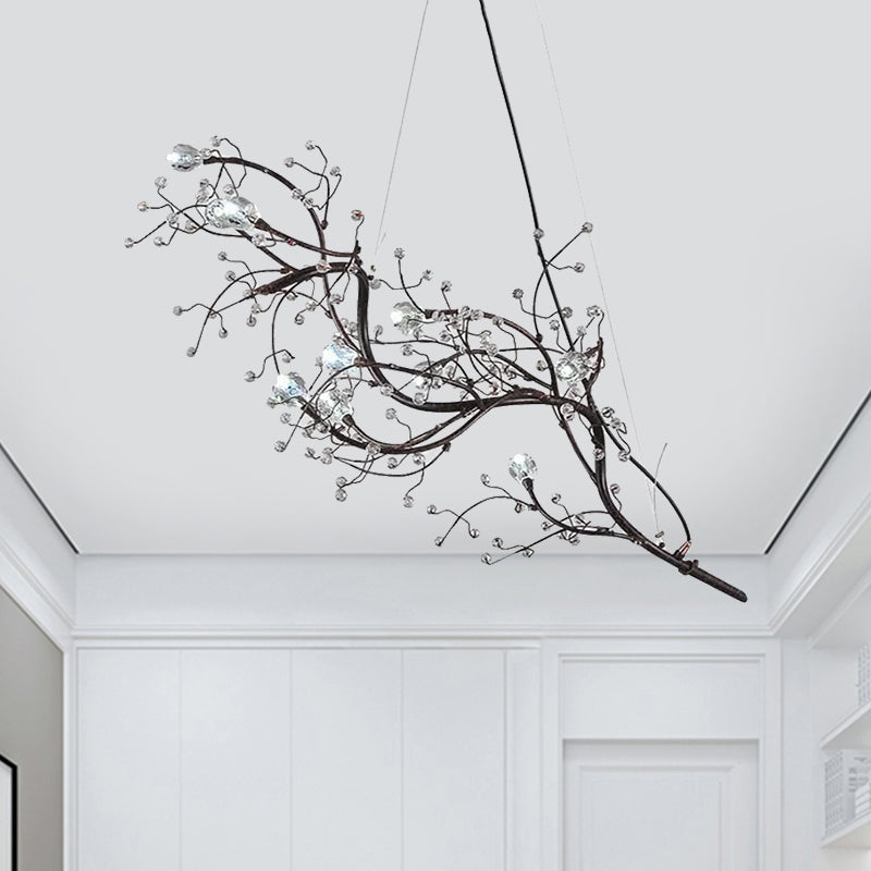 Metallic Kroonluchter met Kristallen Takken – 10 Lichtpunten – Romantische Hanglamp voor Woonkamer, Eetkamer en Slaapkamer | Sansoti