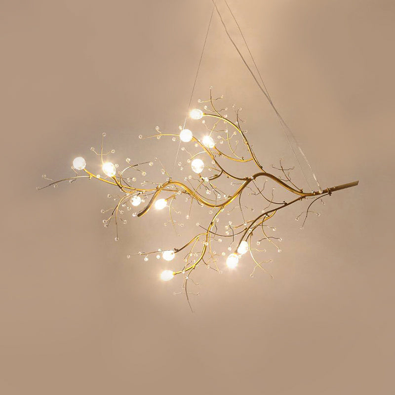 Metallic Kroonluchter met Kristallen Takken – 10 Lichtpunten – Romantische Hanglamp voor Woonkamer, Eetkamer en Slaapkamer | Sansoti