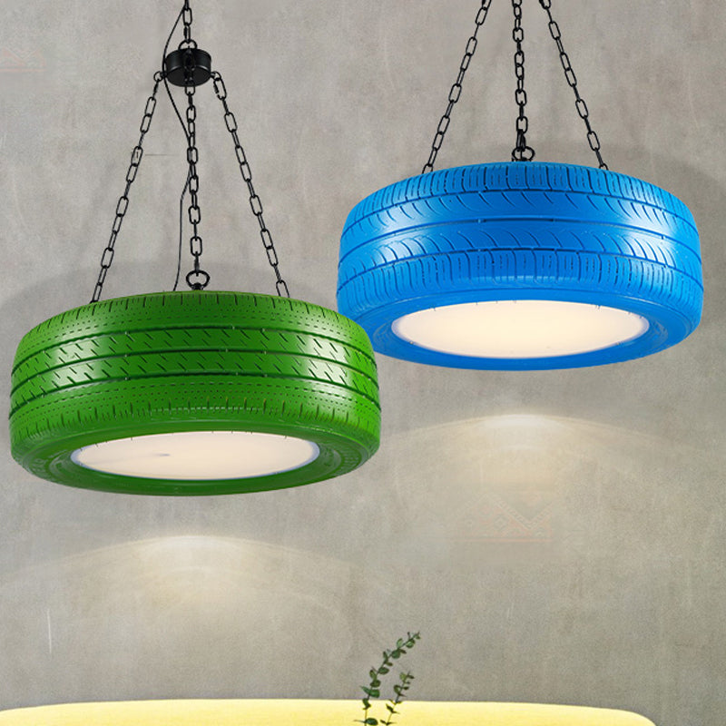 Industriële Hanglamp Autoband Rubber met Ketting voor Bar | Creatieve Verlichting Groen Geel Roze Rood Blauw | Sansoti