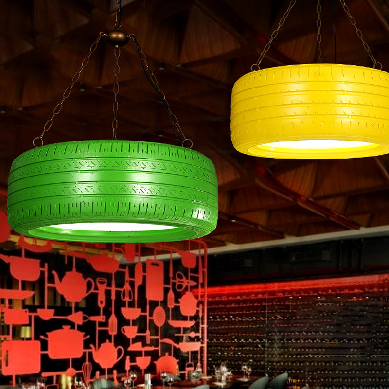 Industriële Hanglamp Autoband Rubber met Ketting voor Bar | Creatieve Verlichting Groen Geel Roze Rood Blauw | Sansoti