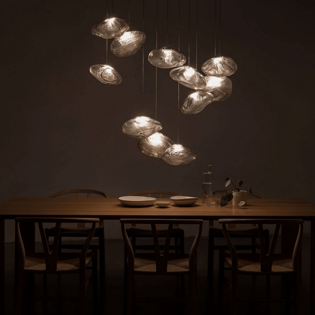 Glazen Hanglamp Wolkvorm Ø20-40cm Rookgrijs Amber Helder LED G9 Verstelbaar Scandinavisch Design Eetkamer | Sansoti