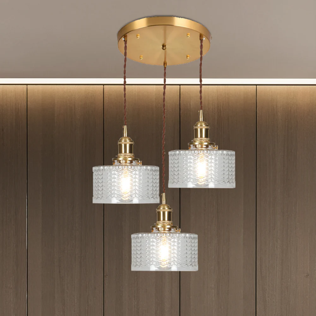 Quilivon Hanglamp Glas Messing Groen E27 Keuken Eettafel Retro Verlichting Geribbeld Glas Design | Sansoti