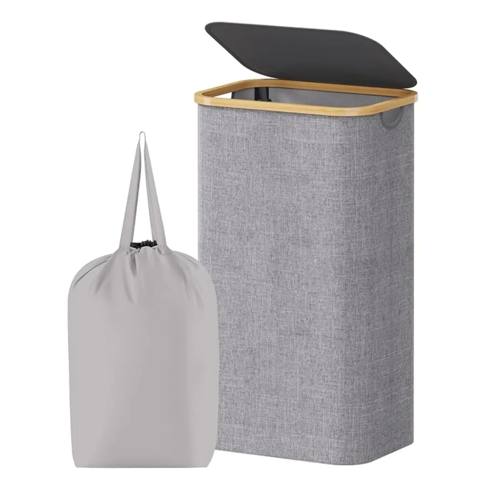 Foldable Laundry Basket with Lid 100L Bamboo Handles Beige Gray Black Polyester Large Capacity Laundry Box | Sansoti
