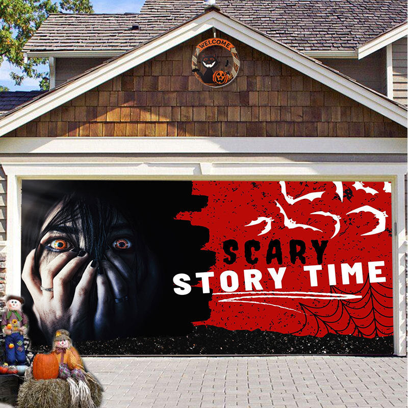 Halloween Garagedeur Decoratie Spookachtige Bedrukking Schaduwdoek Herbruikbaar Horror Sfeer Doek Waterdicht Buiten Feestversiering | Sansoti