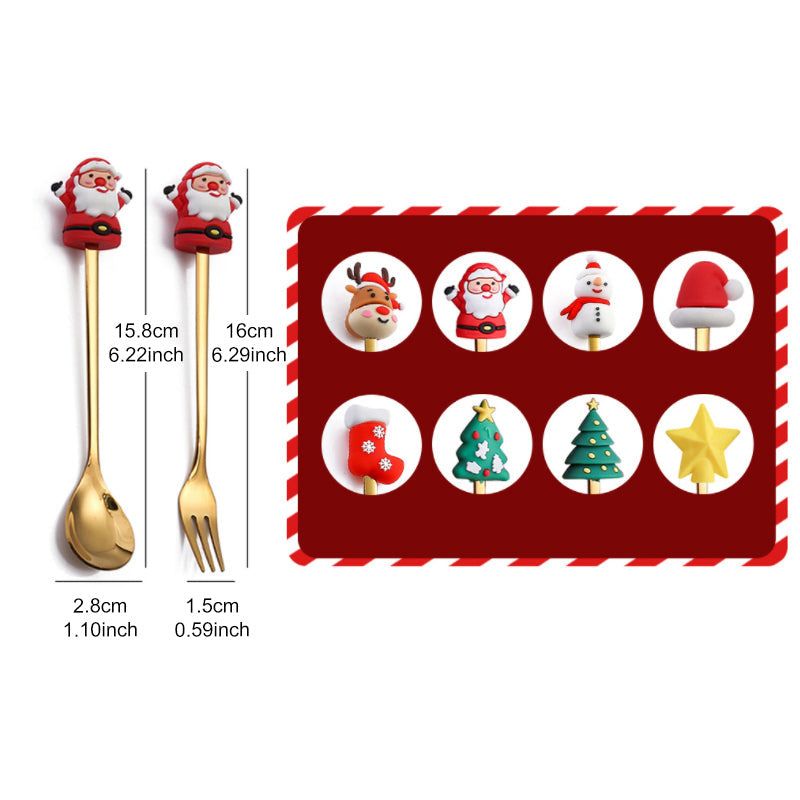 Set de couverts festifs de Noël, cuillère et fourchette en acier inoxydable, or et argent, vaisselle décorative pour table de réveillon | Sansoti