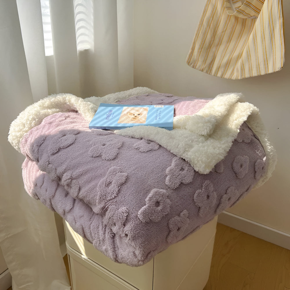 Plaid Sherpa à texture florale, couverture d’hiver en polaire double face pour canapé et lit, chaleur, confort et douceur | Sansoti