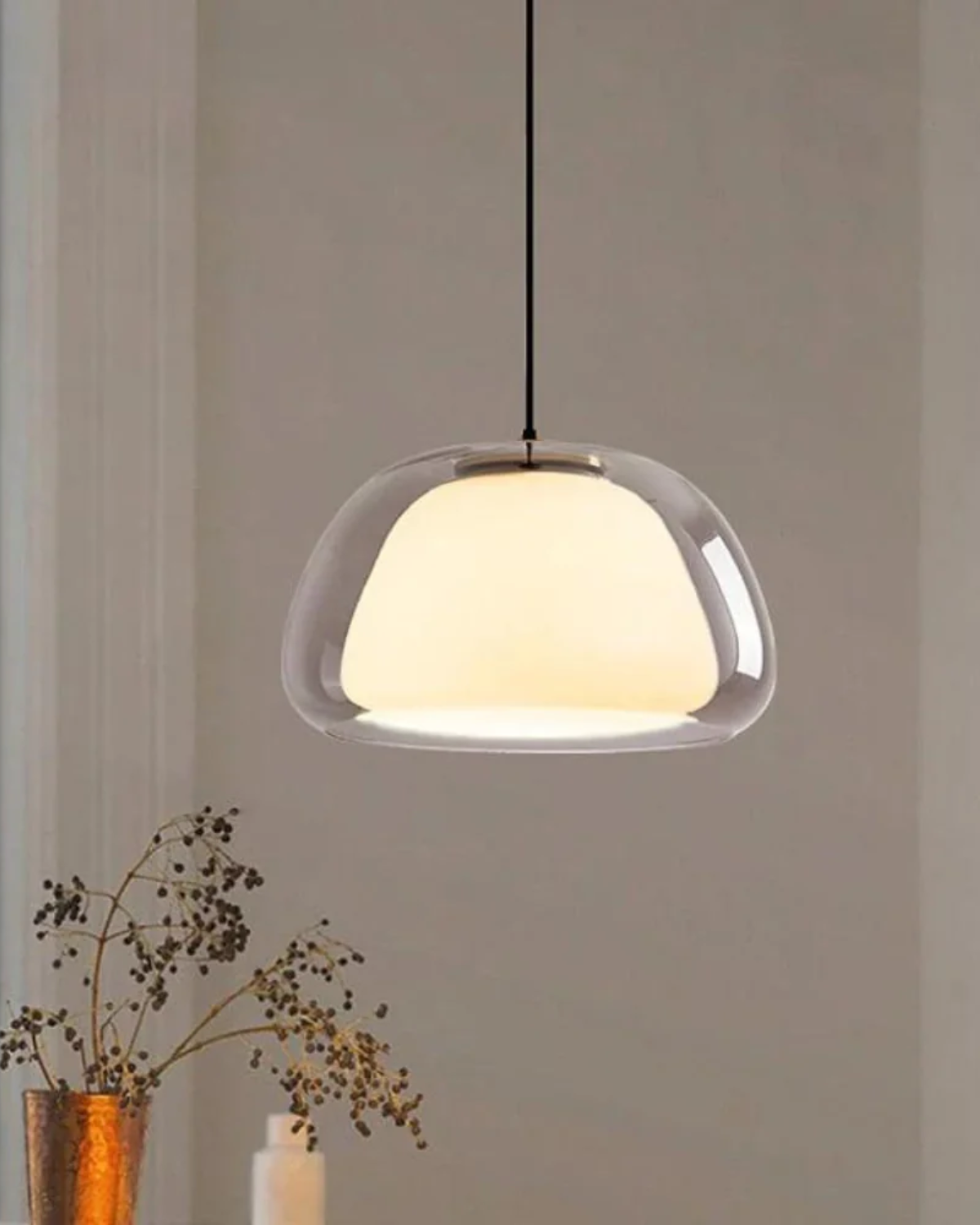 Luxe Glazen Hanglamp Met Mat En Transparant Glas In Minimalistisch Japandi Design | Sansoti