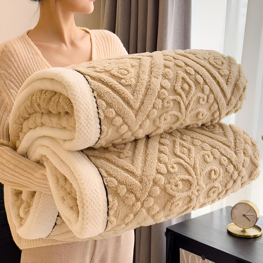Double-Sided Sherpa Throw with Mandala Pattern 120-230cm Embroidered Design Blanket Bedroom Living Room | Sansoti