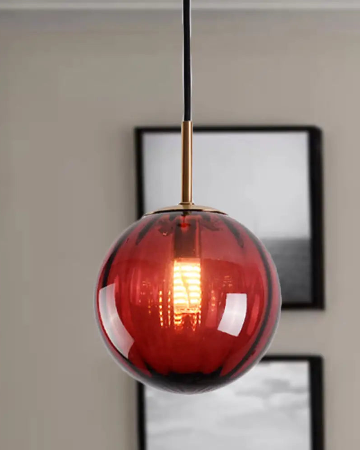 Handgeblazen glazen hanglamp bol met verstelbare kabel grijs blauw bruin rood groen amber 15x22cm 20x25cm sfeerlicht eetkamer woonkamer slaapkamer moderne design verlichting | Sansoti