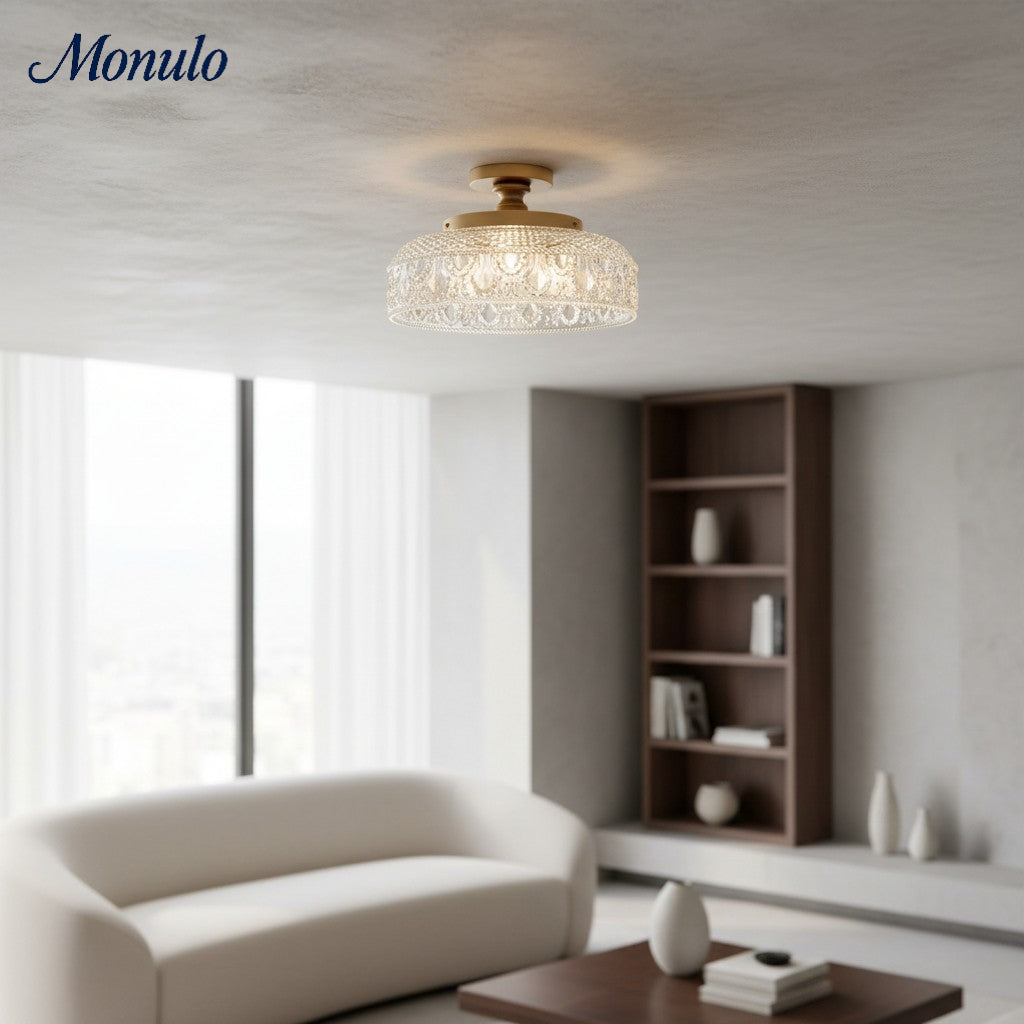 Geribbelde Glazen Plafondlamp met Metalen Armatuur – Minimalistische Verlichting voor Slaapkamer en Gang | Sansoti