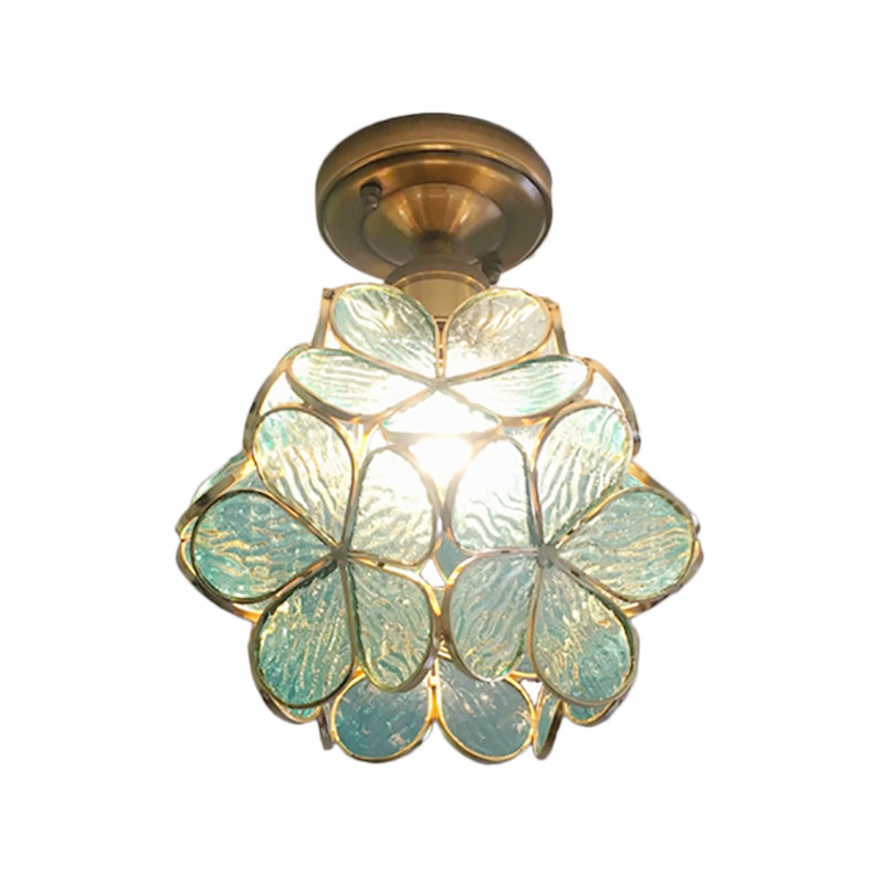 Glazen Plafondlamp met Bloemmotief – Vintage Glas-in-Lood Stijl – 8 inch – Roze/Blauw/Groen/Helder – Retro Semi-Flush Plafondverlichting voor Hal en Gang | Sansoti
