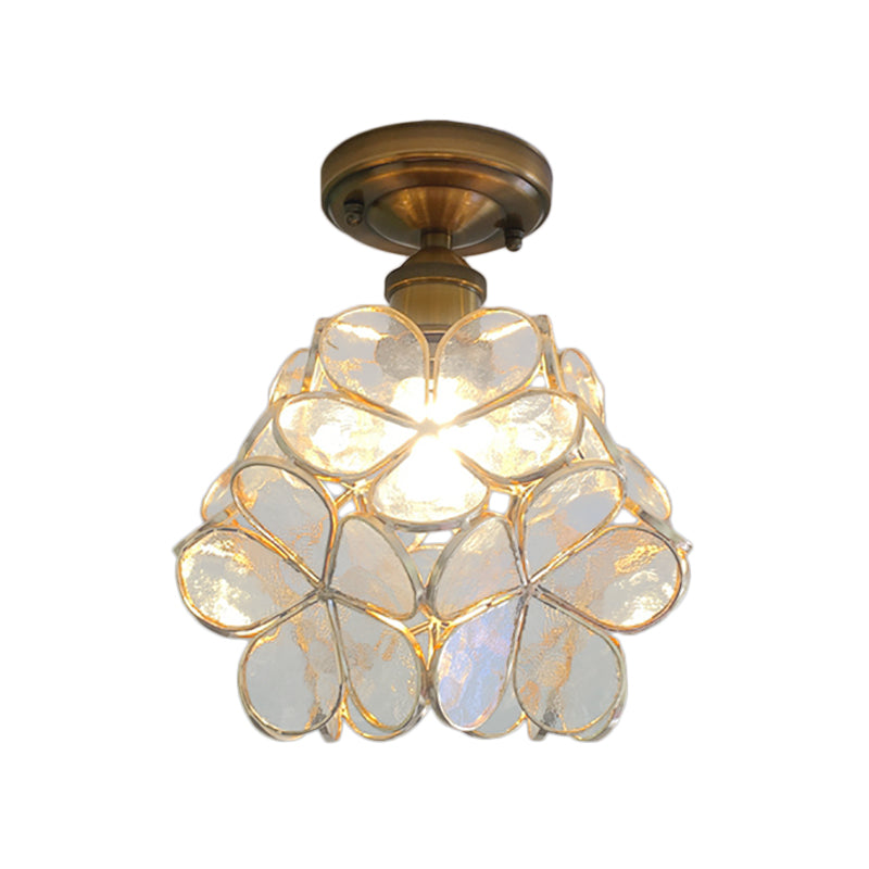 Glazen Plafondlamp met Bloemmotief – Vintage Glas-in-Lood Stijl – 8 inch – Roze/Blauw/Groen/Helder – Retro Semi-Flush Plafondverlichting voor Hal en Gang | Sansoti