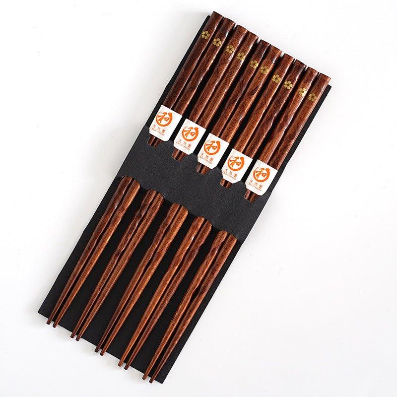 Essstäbchen Set 5 Paar Holz Goldene Sakura Kirschblüte Japanisch Handgemacht Geschenk | Restfield