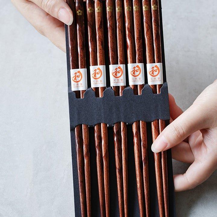 Essstäbchen Set 5 Paar Holz Goldene Sakura Kirschblüte Japanisch Handgemacht Geschenk | Restfield