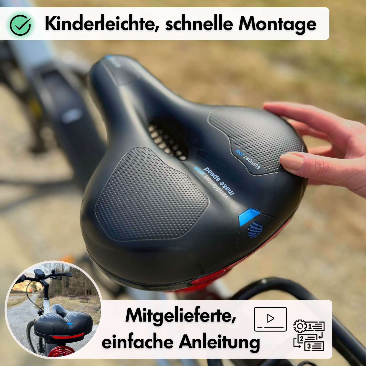 Ergonomisch Fietszadel met Gel-Demping - Comfortzadel voor Langere Fietstochten - Ademend en Drukverlagend - Universele Pasvorm | Sansoti