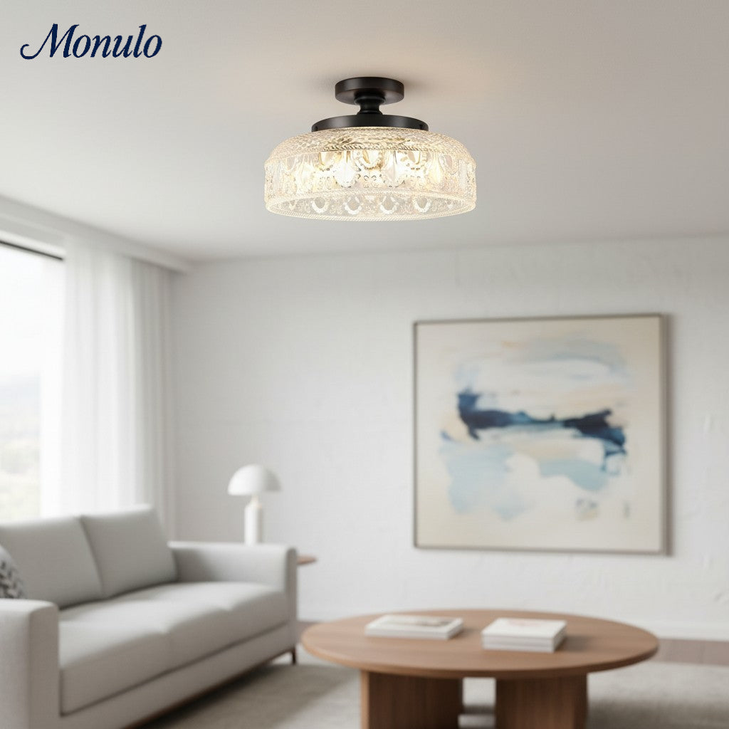 Geribbelde Glazen Plafondlamp met Metalen Armatuur – Minimalistische Verlichting voor Slaapkamer en Gang | Sansoti