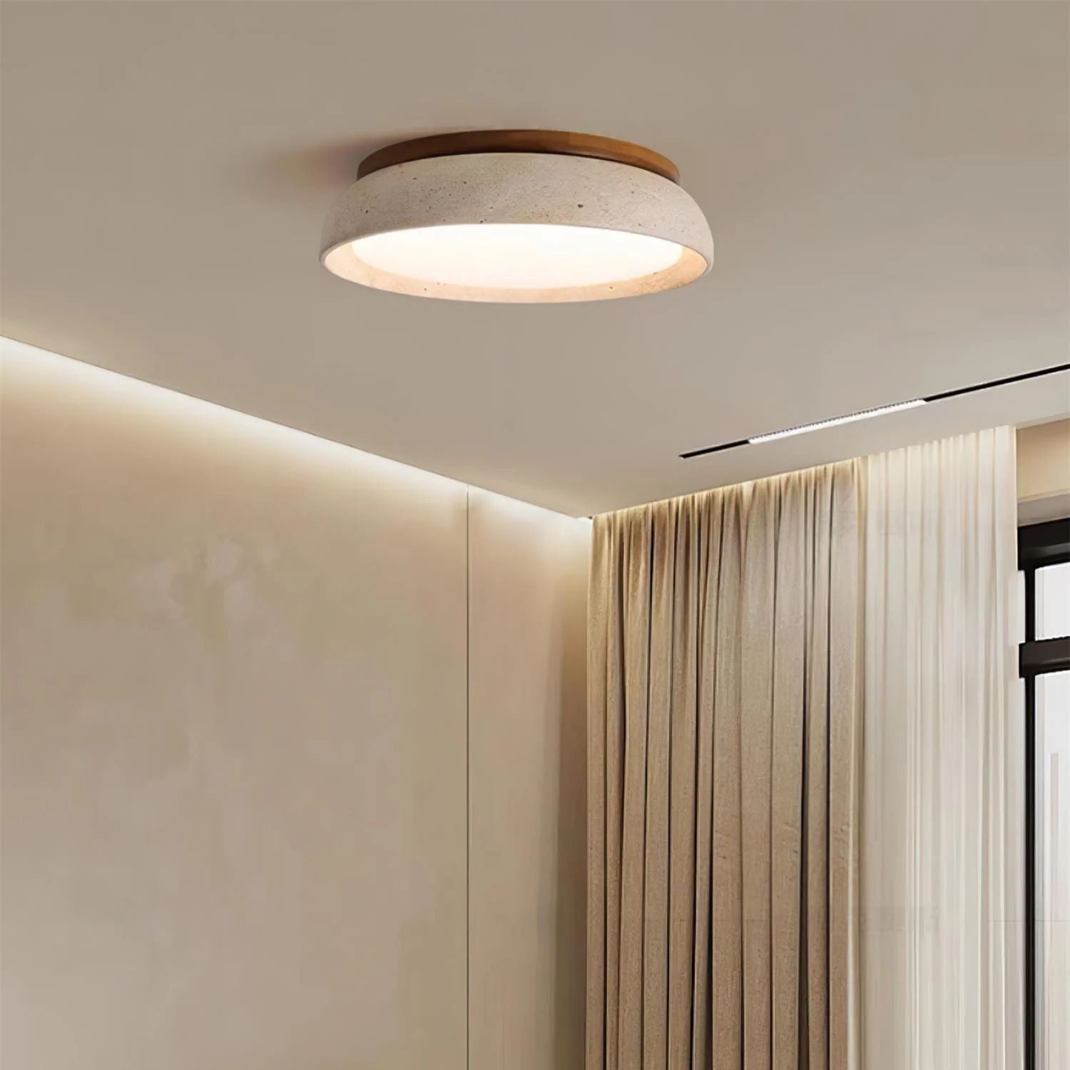 Depiara Deckenleuchte Travertin Holz LED 3000K Beige Deckenbeleuchtung Wohnzimmer Schlafzimmer Flur Badezimmer modern minimalistisch | Restfield