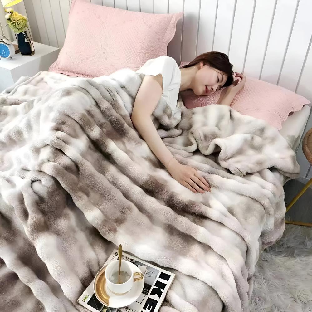 Decke mit Tie-Dye-Effekt und Kunstfell, weiche Decke 150-230 cm, Wärme und Komfort für alle Jahreszeiten, Wohnzimmer | Sansoti