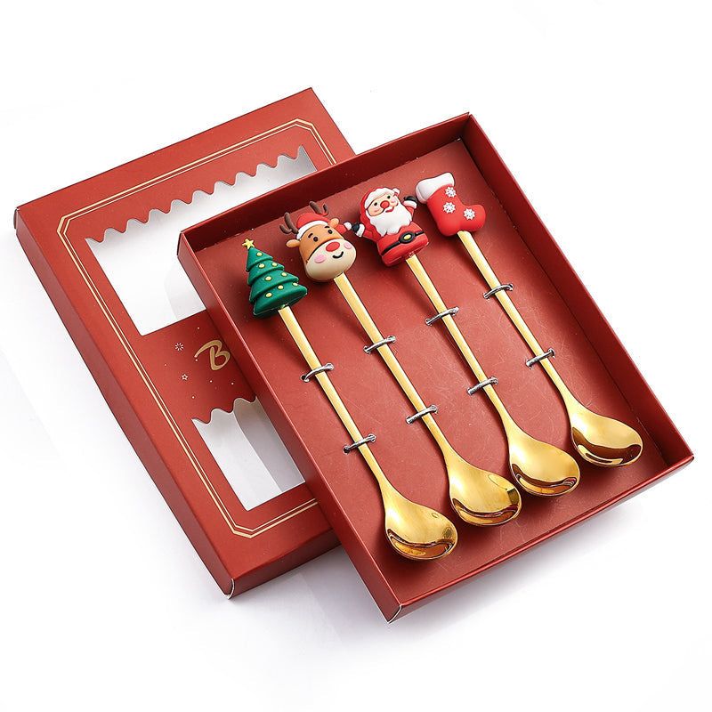 Set de couverts festifs de Noël, cuillère et fourchette en acier inoxydable, or et argent, vaisselle décorative pour table de réveillon | Sansoti