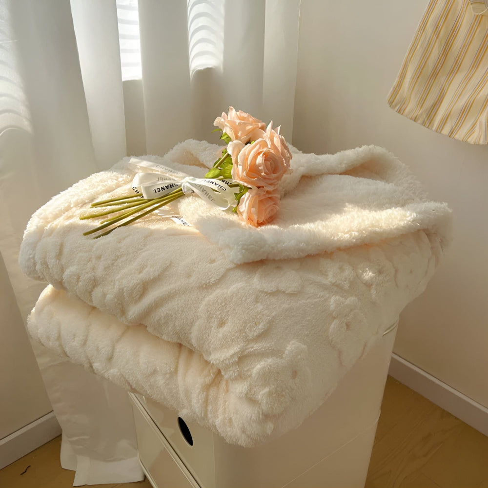 Plaid Sherpa à texture florale, couverture d’hiver en polaire double face pour canapé et lit, chaleur, confort et douceur | Sansoti