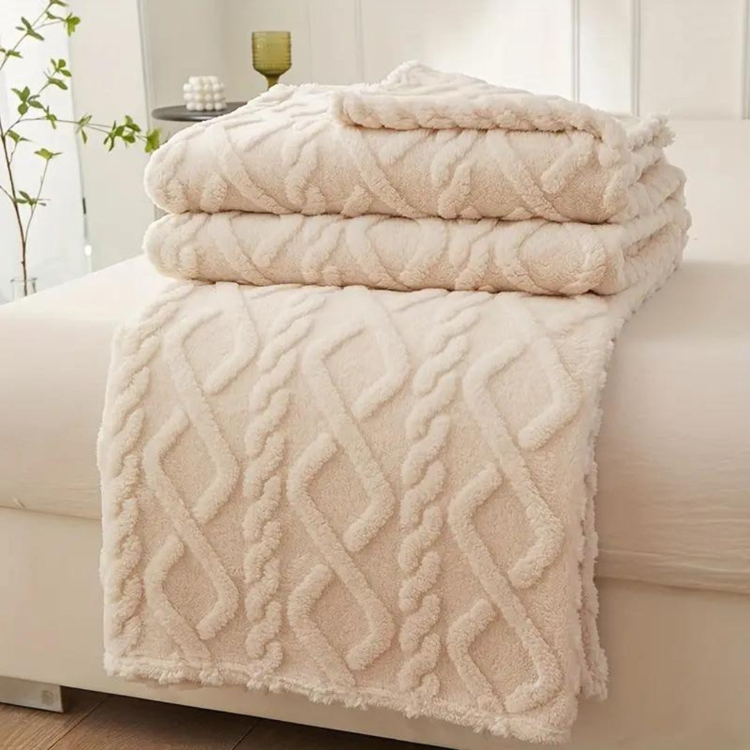 Wolkenplaid aus Fleece, 3D-Struktur, gestrickte Vier-Jahreszeiten-Kuscheldecke für Sofa und Bett, Elfenbein, Beige, Braun, Schwarz | Sansoti