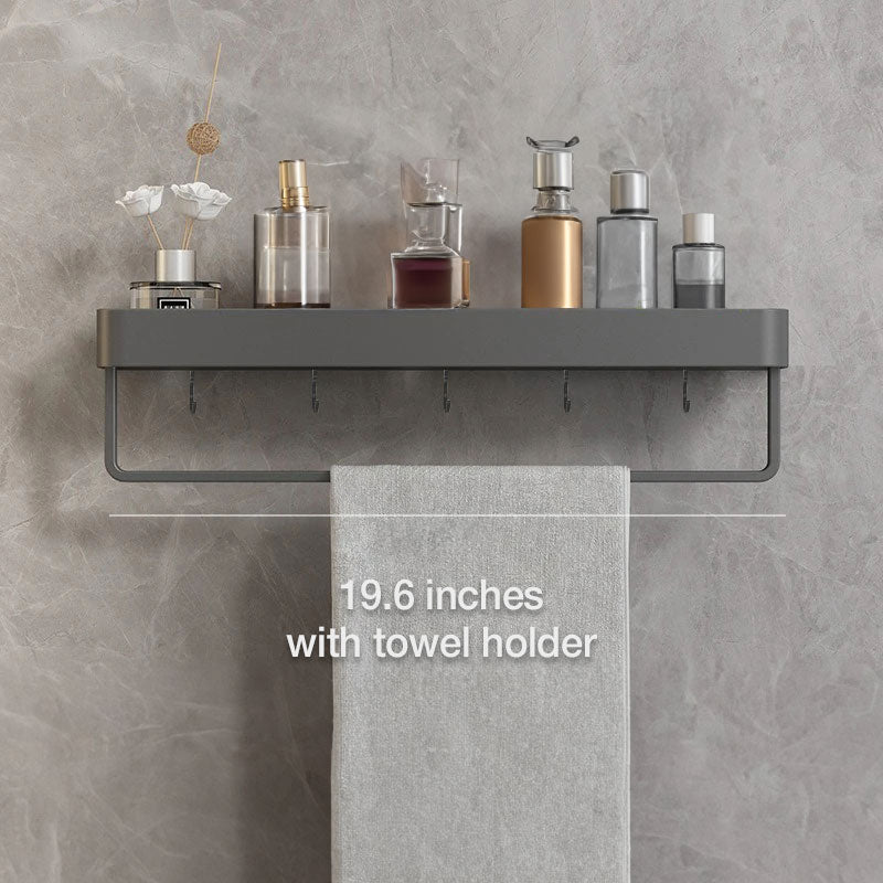 Badkamer plank aluminium zelfklevend 30cm grijs zwevend rek douche wandplank met handdoekhouder organizer badkamer | Sansoti