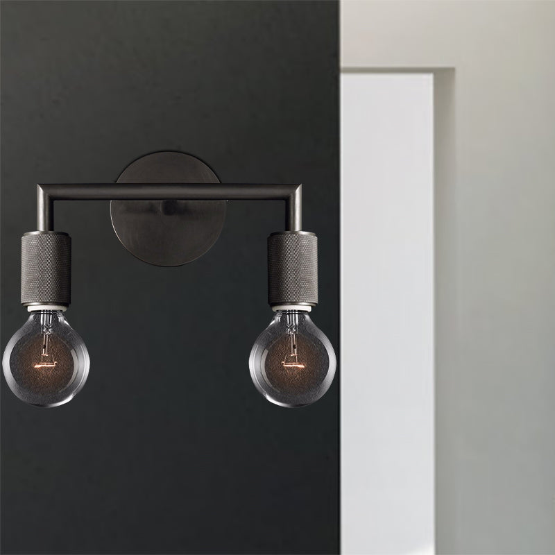 Minimalistische Wandlamp met Vierkante Arm – Metalen Sconce voor Binnen in Zwart, Messing of Chroom | 1 of 2 Lichtpunten | Bare Bulb Industrieel Design | E26/E27 Fitting | Sansoti