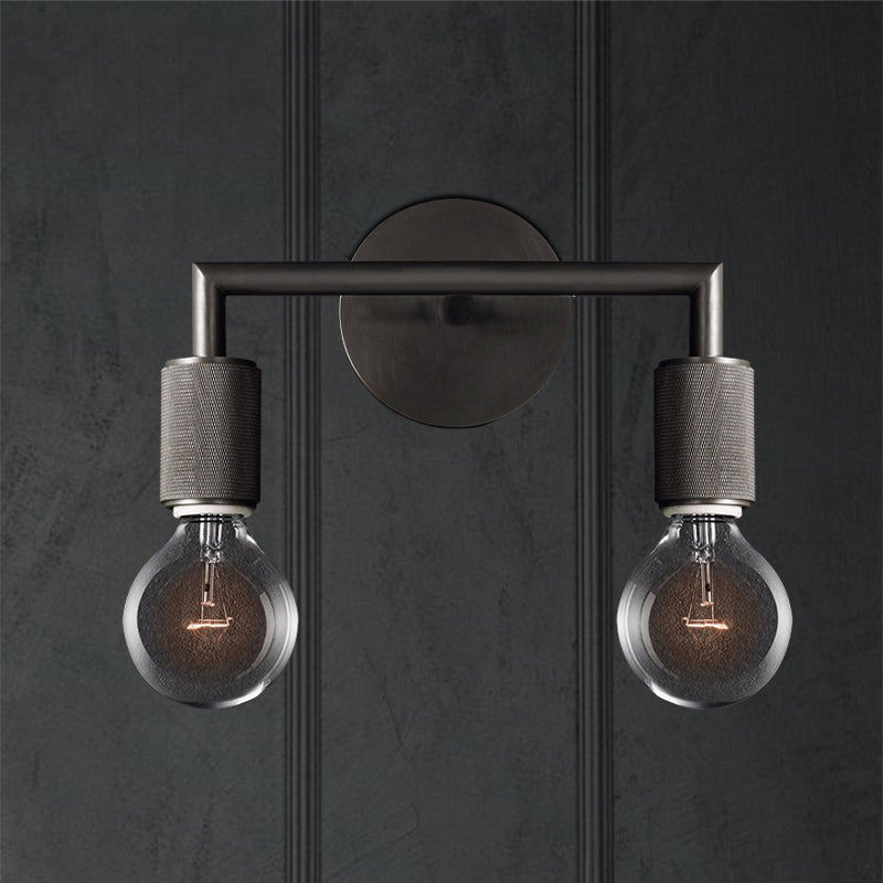 Minimalistische Wandlamp met Vierkante Arm – Metalen Sconce voor Binnen in Zwart, Messing of Chroom | 1 of 2 Lichtpunten | Bare Bulb Industrieel Design | E26/E27 Fitting | Sansoti