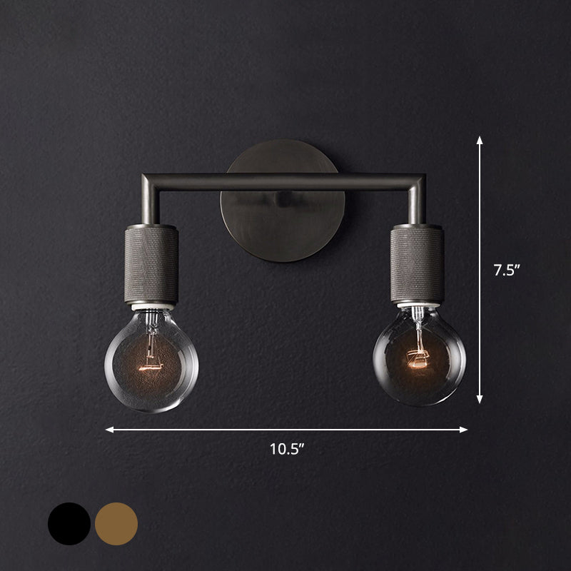 Minimalistische Wandlamp met Vierkante Arm – Metalen Sconce voor Binnen in Zwart, Messing of Chroom | 1 of 2 Lichtpunten | Bare Bulb Industrieel Design | E26/E27 Fitting | Sansoti