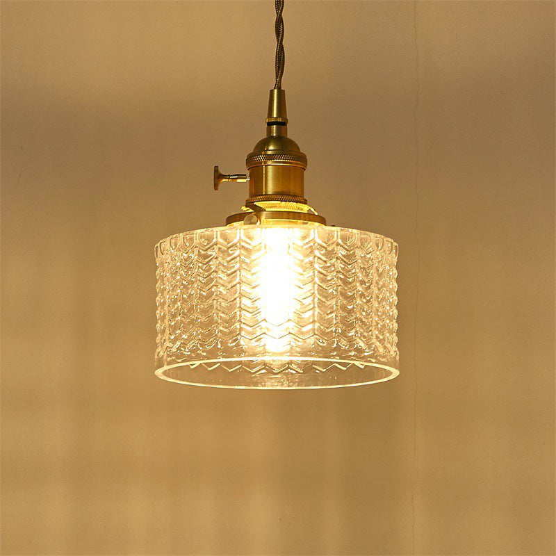 Industriële Hanglamp met Golvend Glas | Korte Cilinder Plafondlamp E26/E27 | Messing Afwerking met Draaischakelaar | Sansoti