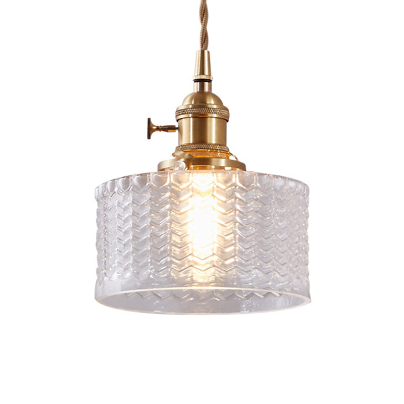 Industriële Hanglamp met Golvend Glas | Korte Cilinder Plafondlamp E26/E27 | Messing Afwerking met Draaischakelaar | Sansoti