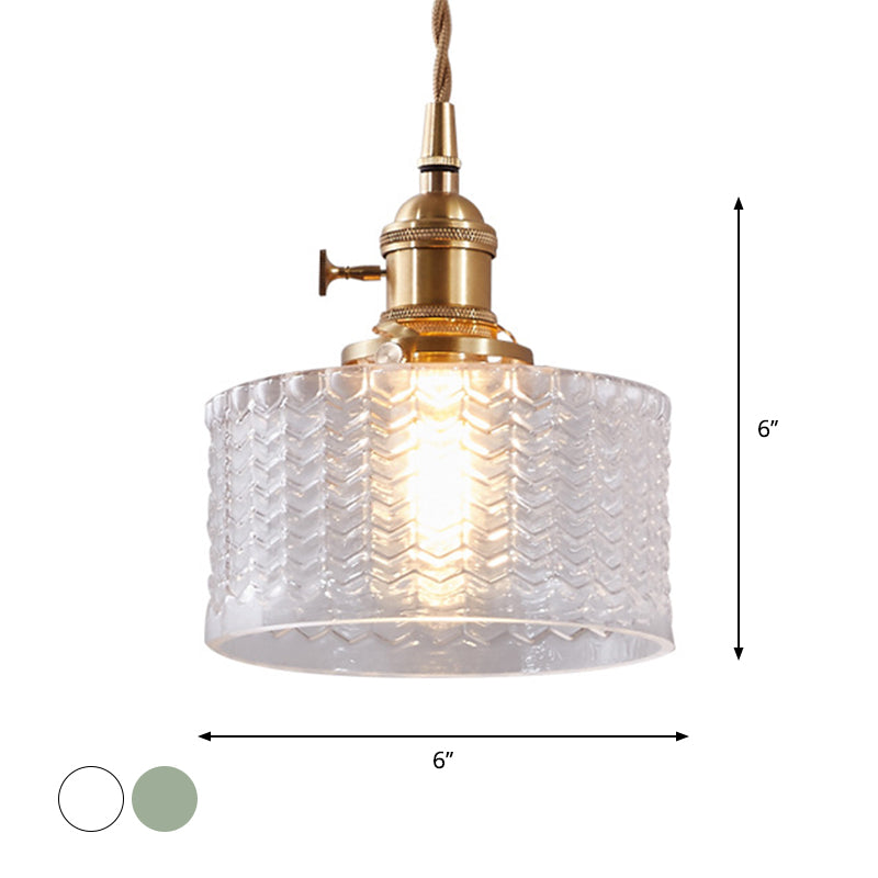Industriële Hanglamp met Golvend Glas | Korte Cilinder Plafondlamp E26/E27 | Messing Afwerking met Draaischakelaar | Sansoti