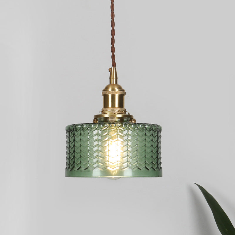 Industriële Hanglamp met Golvend Glas | Korte Cilinder Plafondlamp E26/E27 | Messing Afwerking met Draaischakelaar | Sansoti